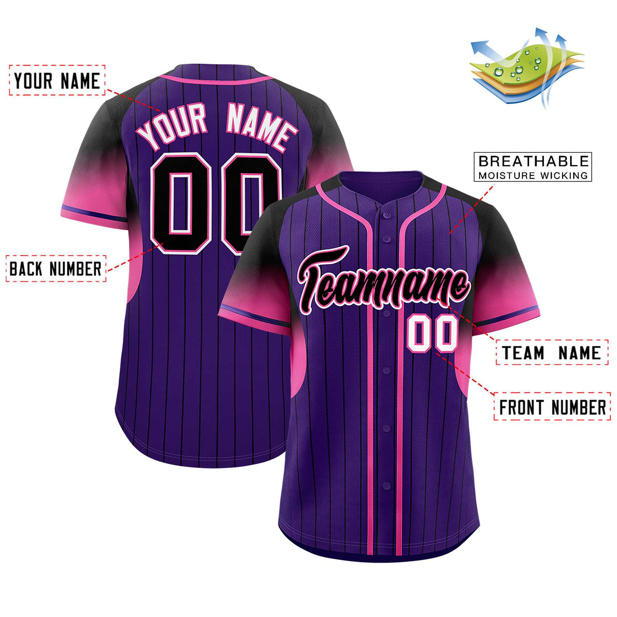 Custom Purple Black Stripe Fashion Sleeves Gradient Authentic Baseball Jersey