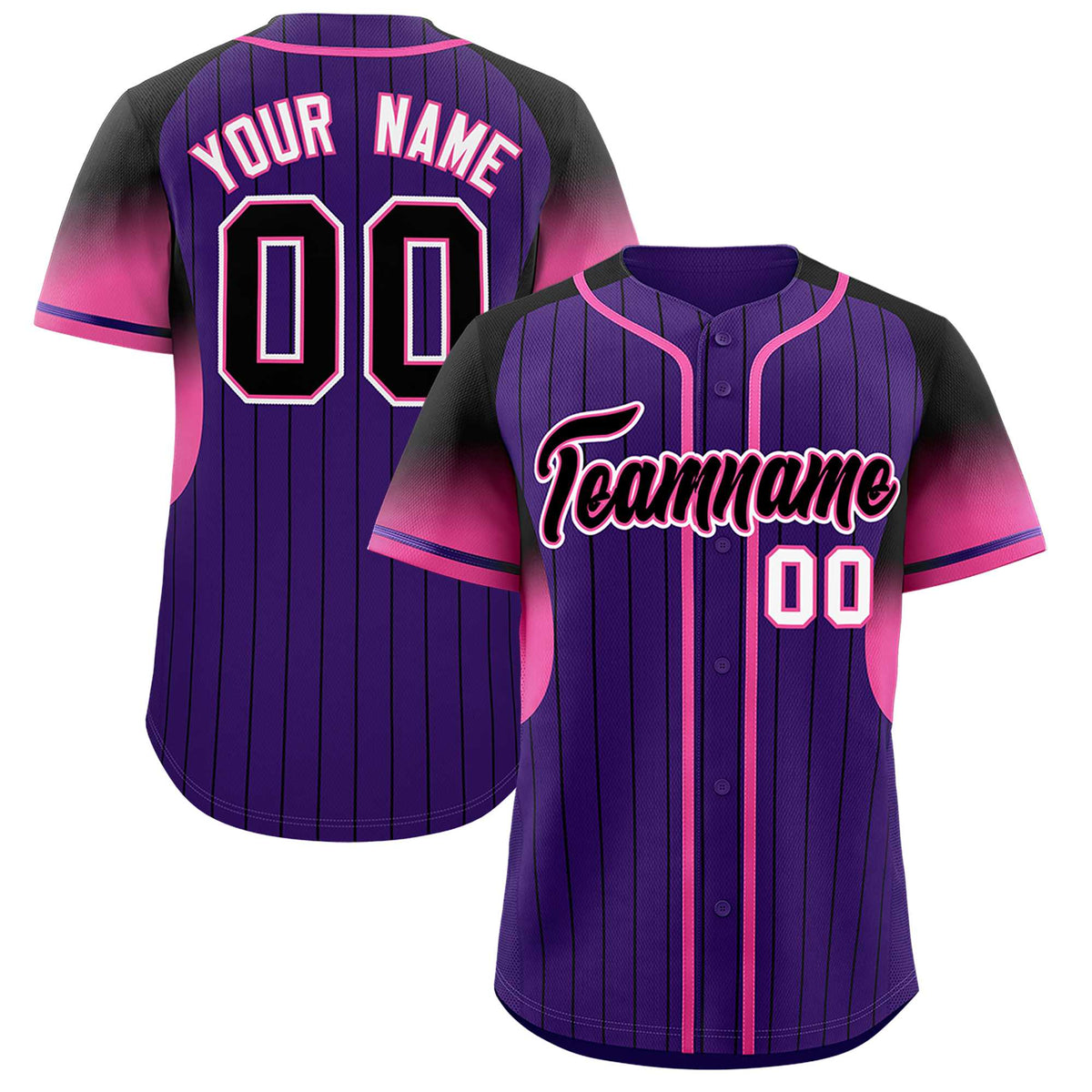 Custom Purple Black Stripe Fashion Sleeves Gradient Authentic Baseball Jersey