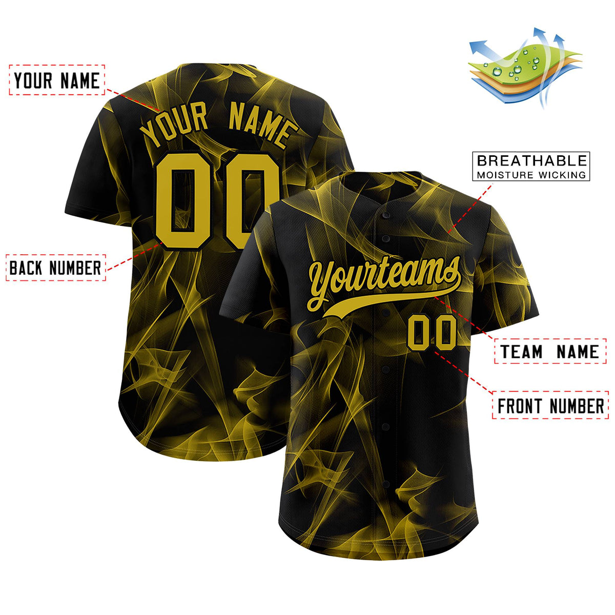 Custom Black Fumes Graffiti Pattern Authentic Baseball Jersey