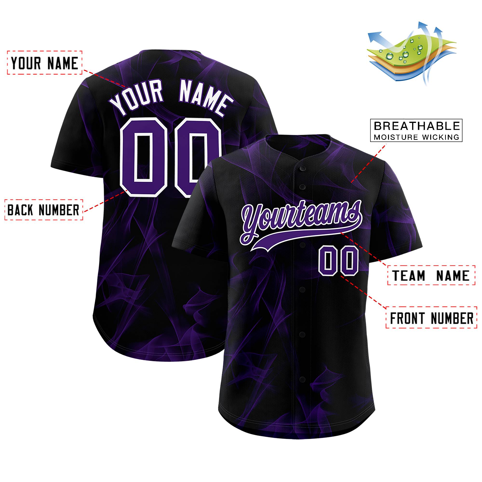 Custom Black Fumes Graffiti Pattern Authentic Baseball Jersey