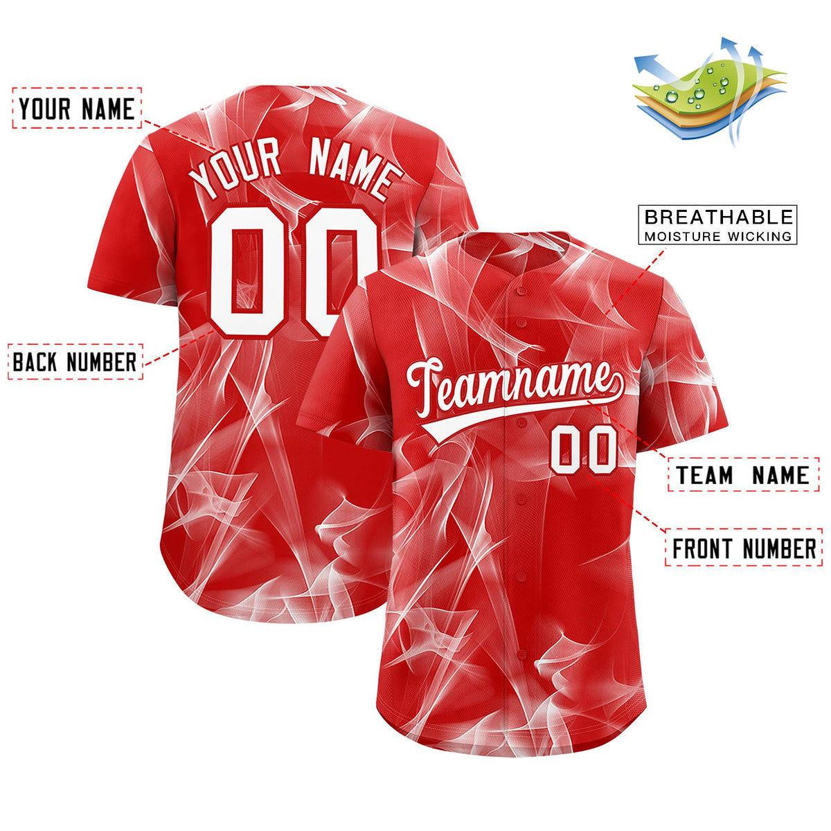 Custom Red Fumes Graffiti Pattern Authentic Baseball Jersey
