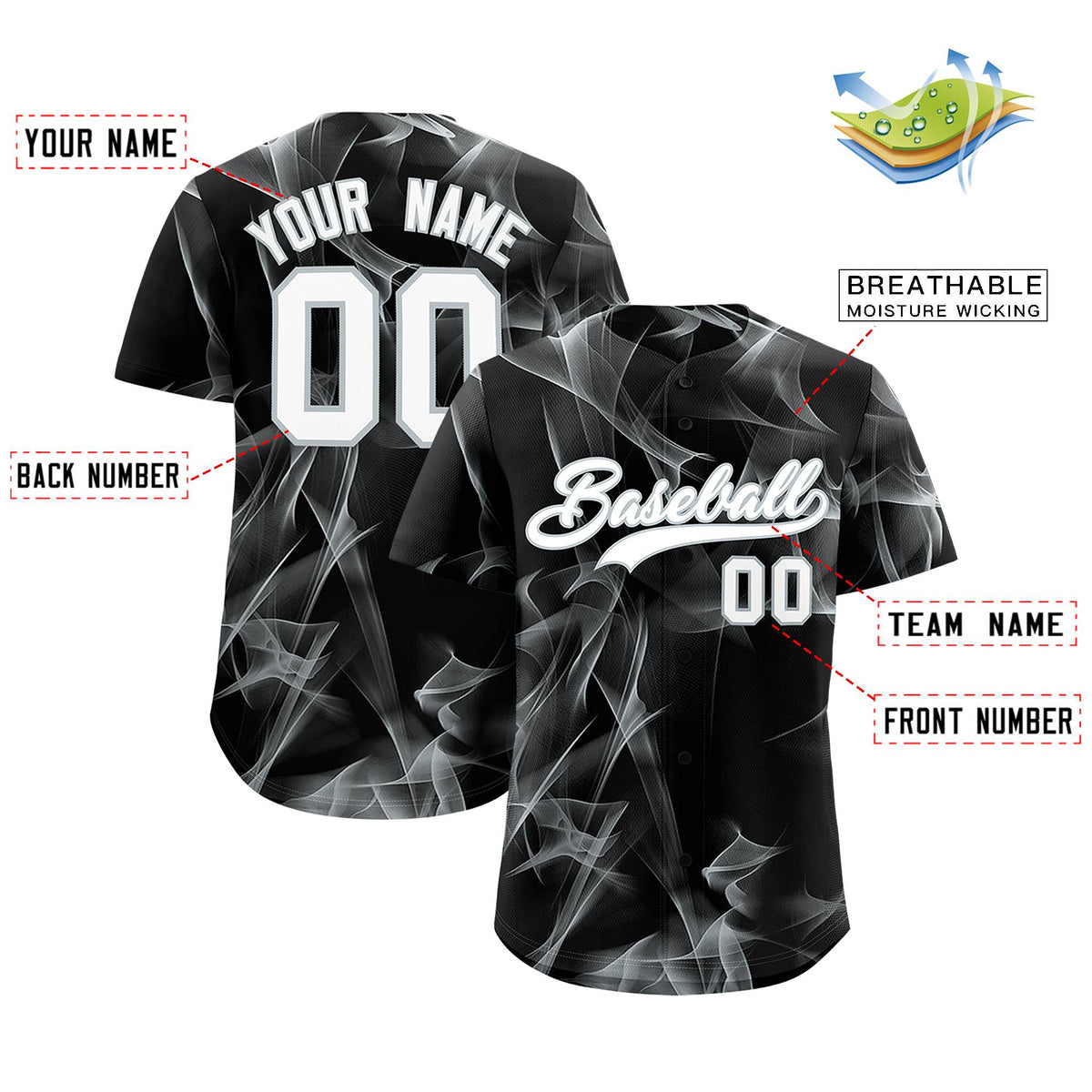 Custom Black Fumes Graffiti Pattern Authentic Baseball Jersey