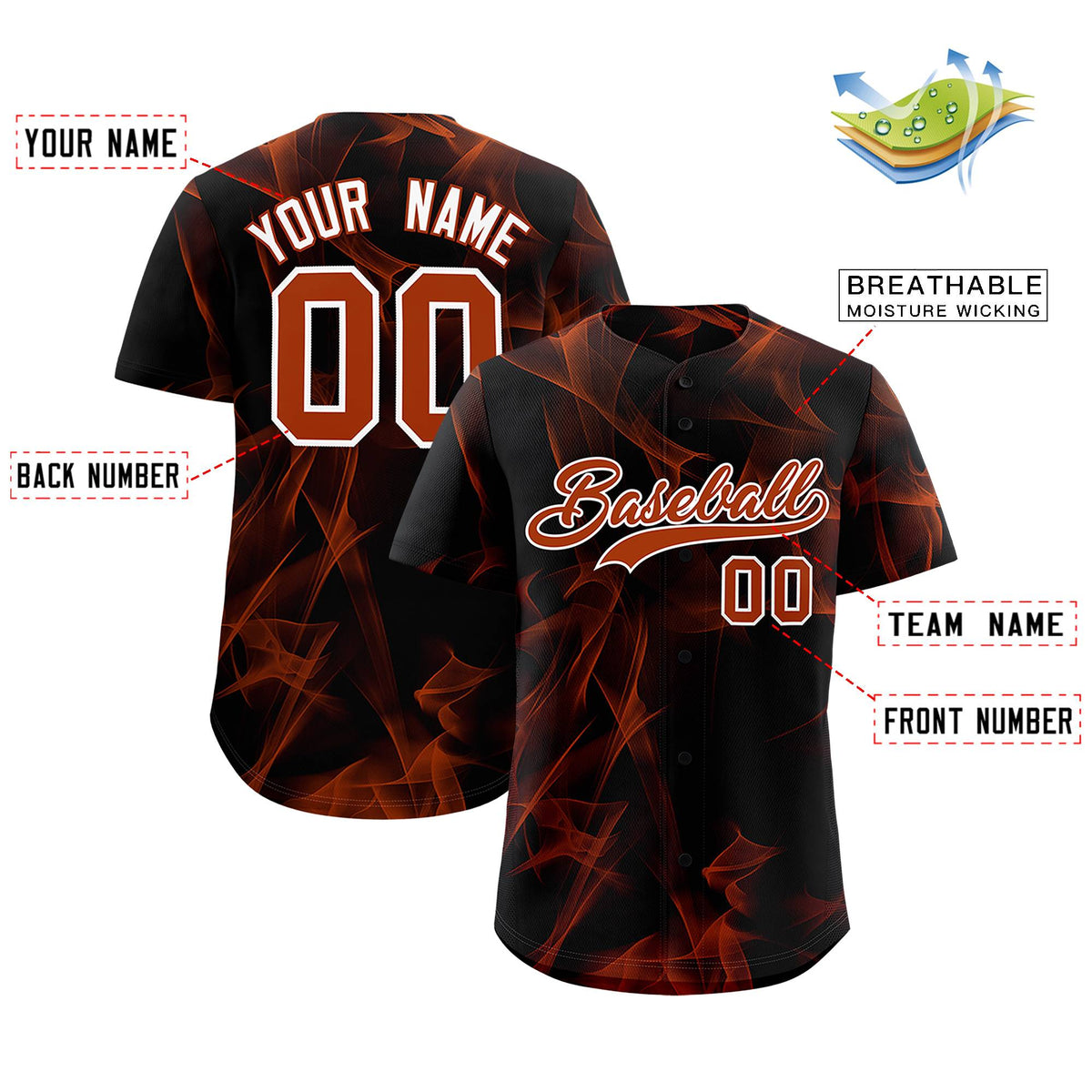 Custom Black Fumes Graffiti Pattern Authentic Baseball Jersey