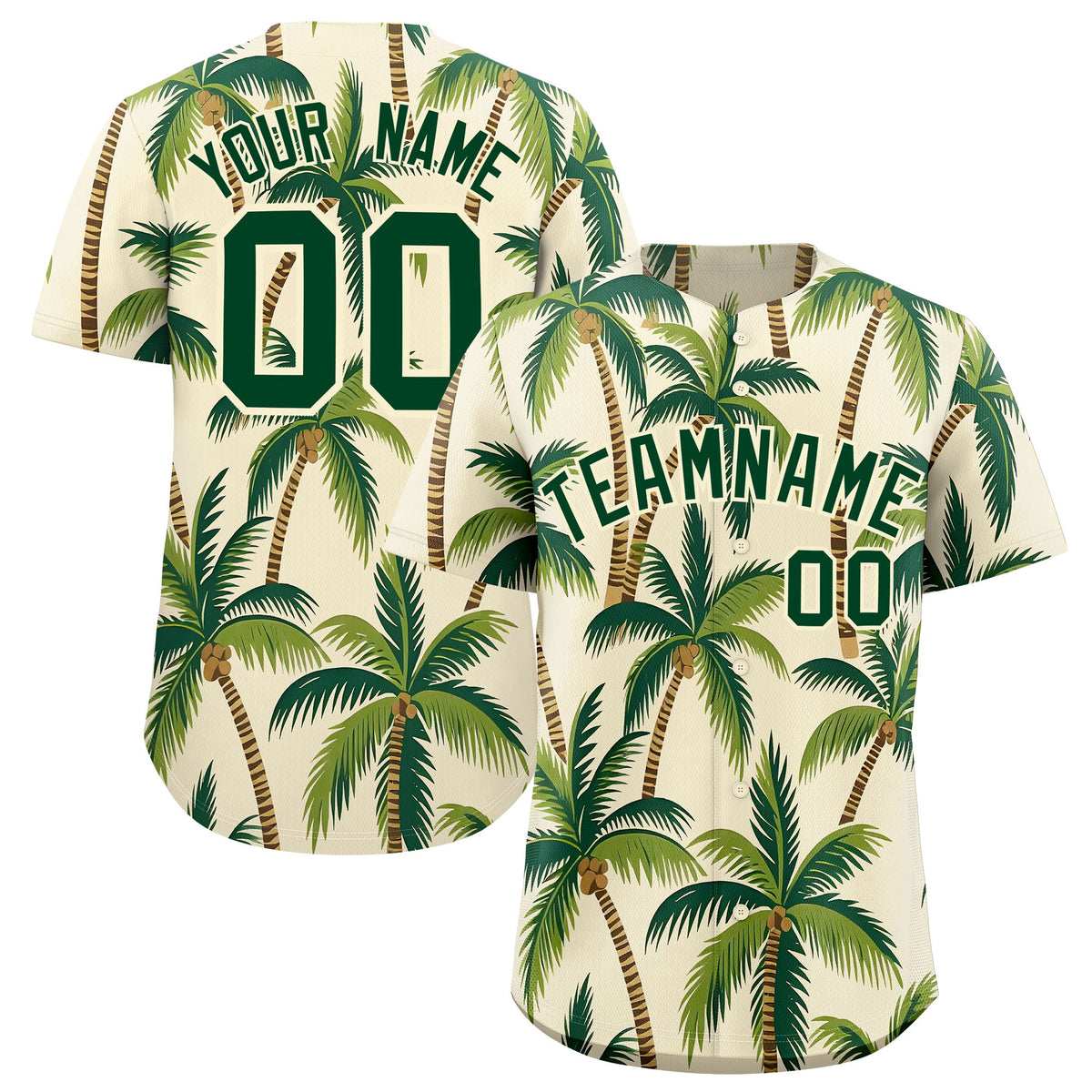 Custom Green Cream Palm Tree Pattern Graffiti Hawaiian Style Baseball Jersey| KXKSHOP