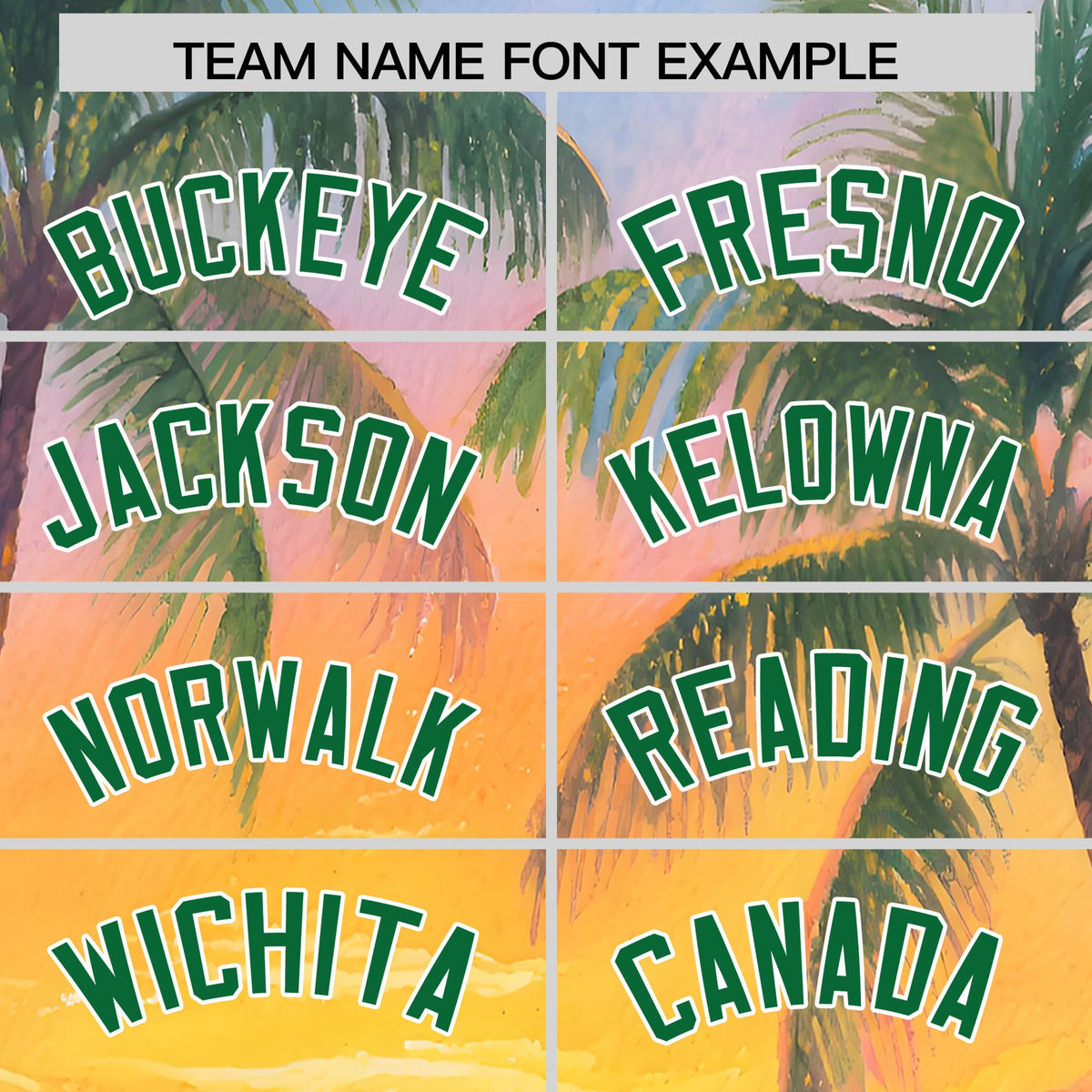 Custom Kelly Green White Sunset Palm Tree Pattern Graffiti Hawaiian Style Baseball Jersey| KXKSHOP