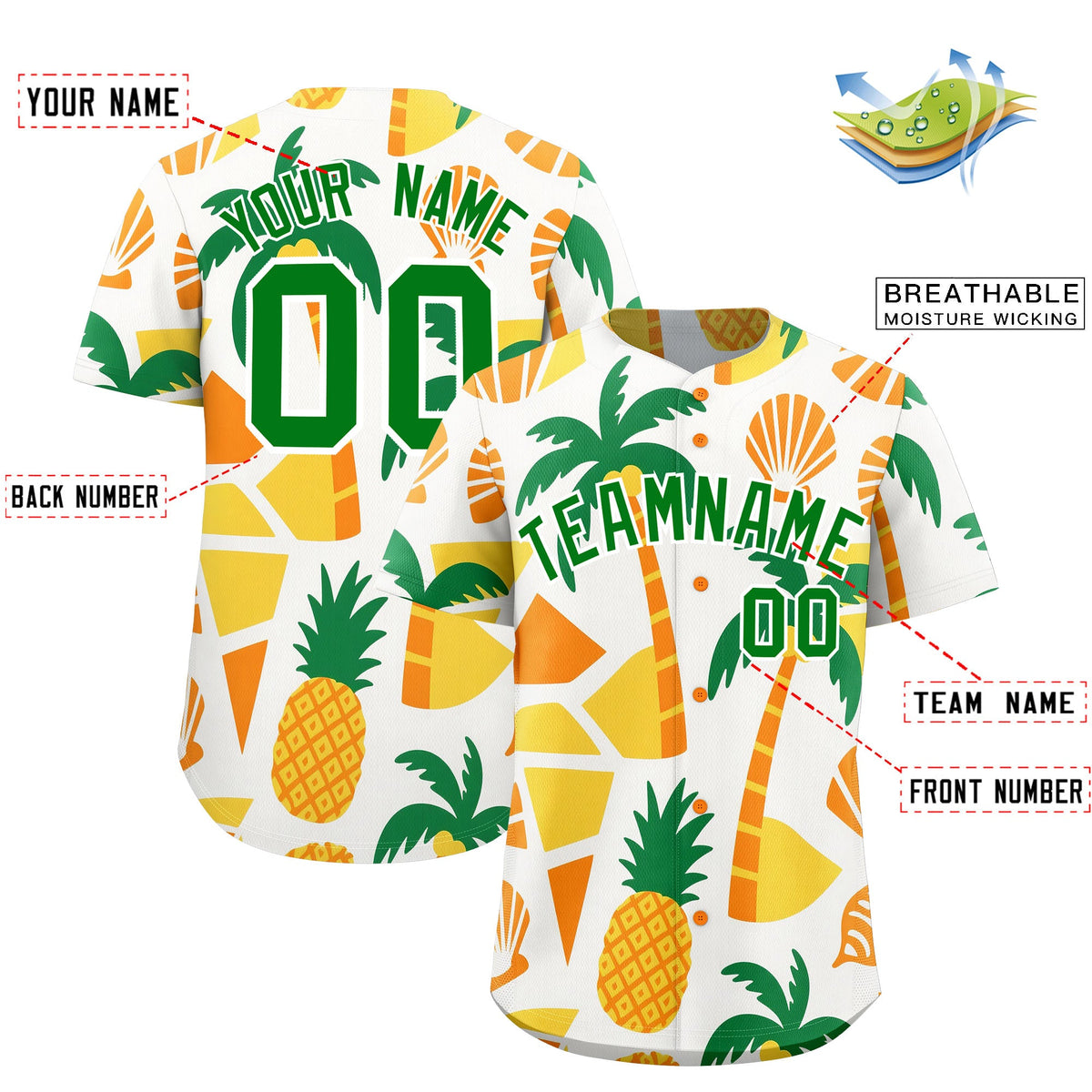 Custom White Kelly Green Palm Tree Pattern Graffiti Hawaiian Style Baseball Jersey| KXKSHOP