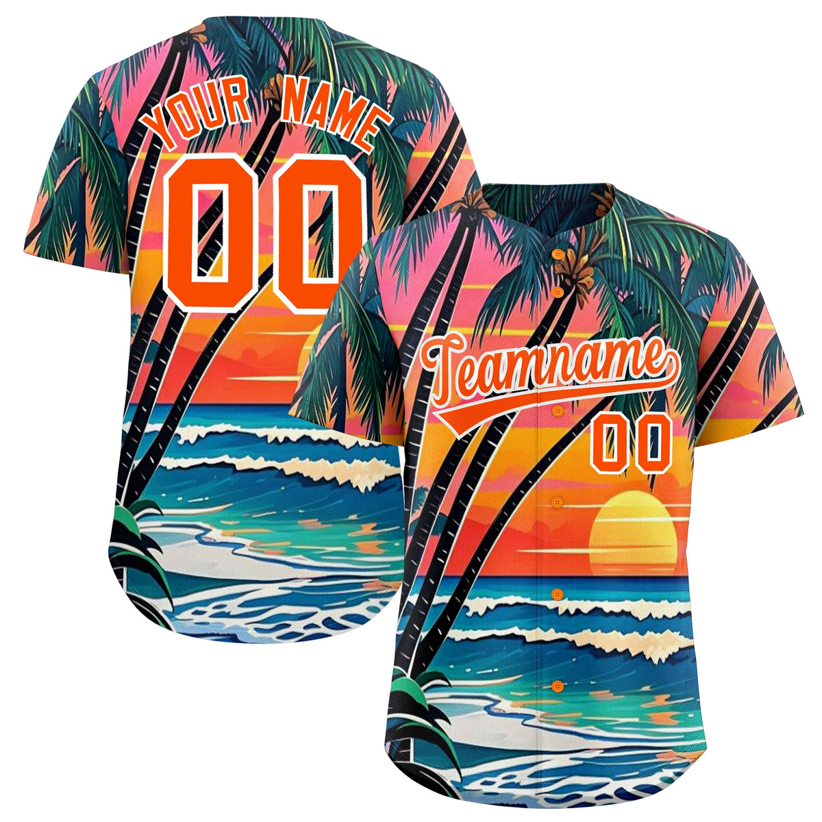Custom Orange White Palm Tree Pattern Graffiti Hawaiian Style Baseball Jersey| KXKSHOP