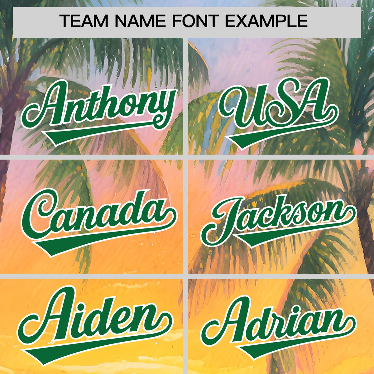 Custom Kelly Green White Sunset Palm Tree Pattern Graffiti Hawaiian Style Baseball Jersey| KXKSHOP