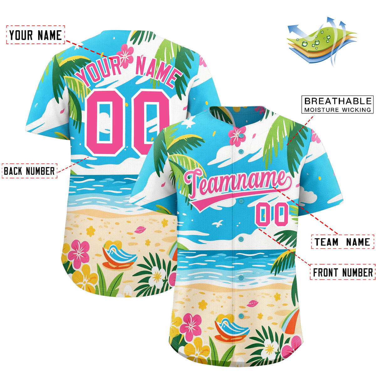 Custom White Pink Palm Tree Pattern Graffiti Hawaiian Style Baseball Jersey| KXKSHOP