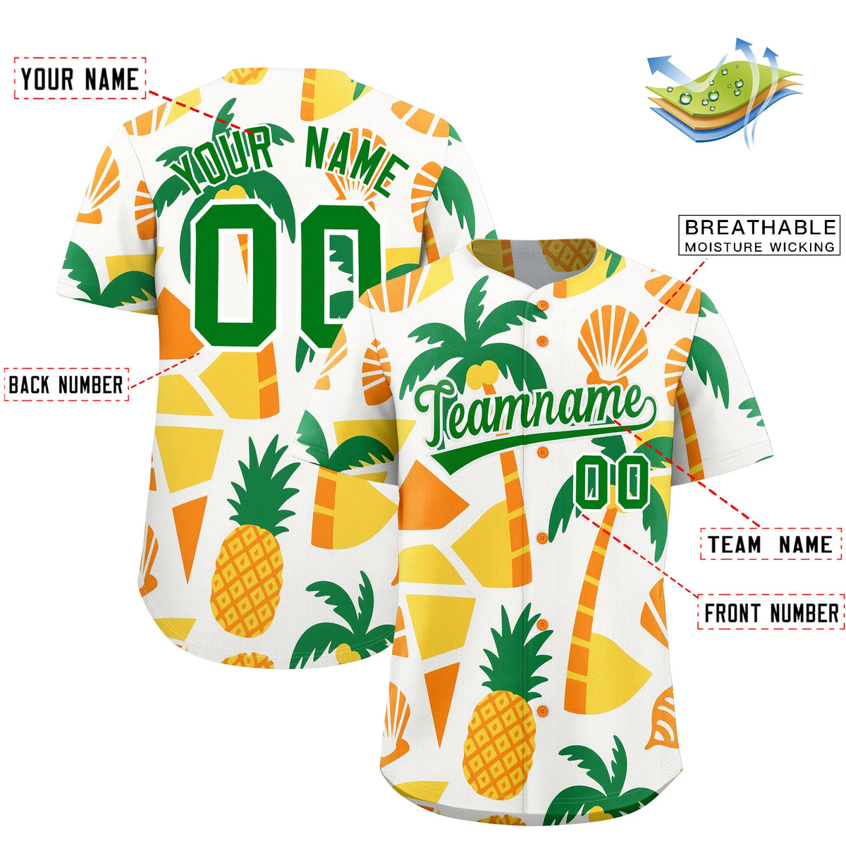Custom White Kelly Green Palm Tree Pattern Graffiti Hawaiian Style Baseball Jersey| KXKSHOP