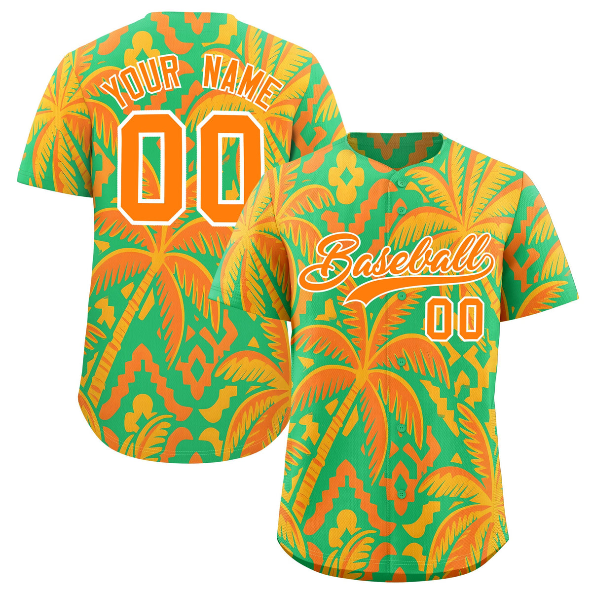 Custom White Orange Palm Tree Pattern Graffiti Hawaiian Style Baseball Jersey| KXKSHOP