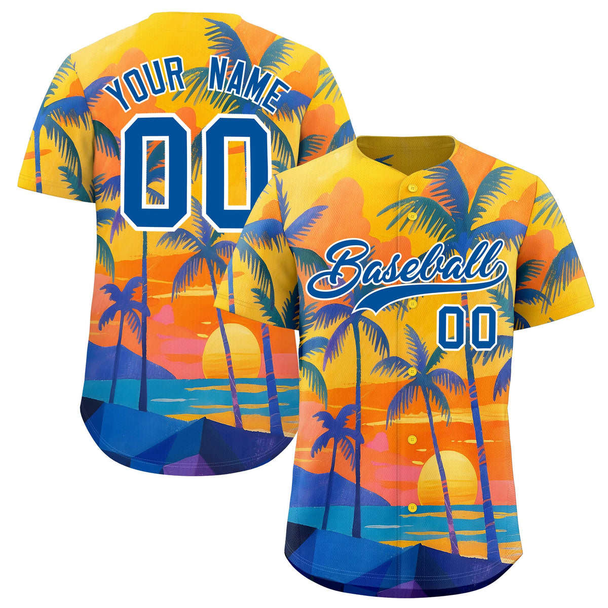 Custom Royal White Palm Tree Pattern Graffiti Hawaiian Style Baseball Jersey| KXKSHOP