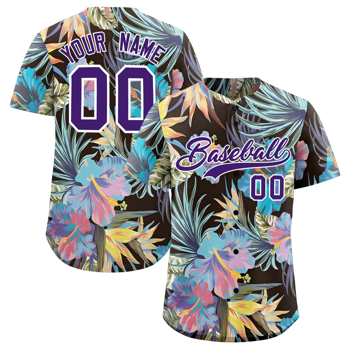Custom Purple White Palm Tree Pattern Graffiti Hawaiian Style Baseball Jersey| KXKSHOP