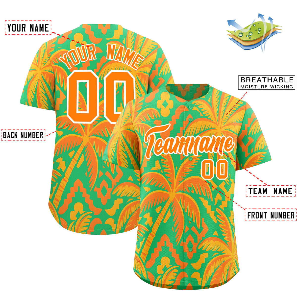 Custom White Orange Palm Tree Pattern Graffiti Hawaiian Style Baseball Jersey| KXKSHOP
