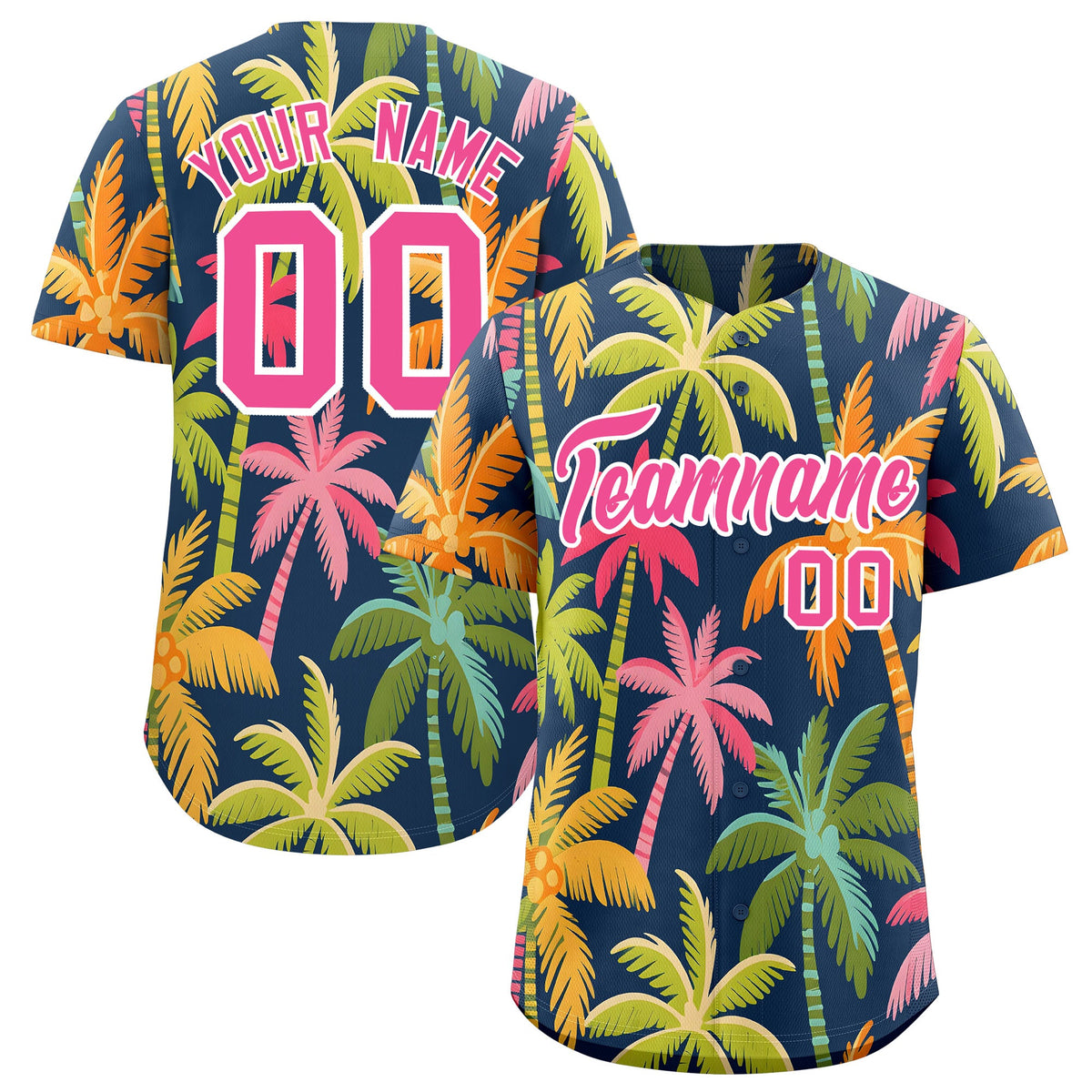 Custom Pink White Palm Tree Pattern Graffiti Hawaiian Style Baseball Jersey| KXKSHOP