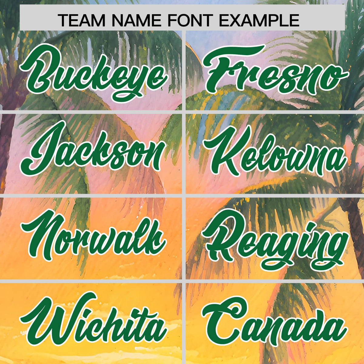 Custom Kelly Green White Sunset Palm Tree Pattern Graffiti Hawaiian Style Baseball Jersey| KXKSHOP