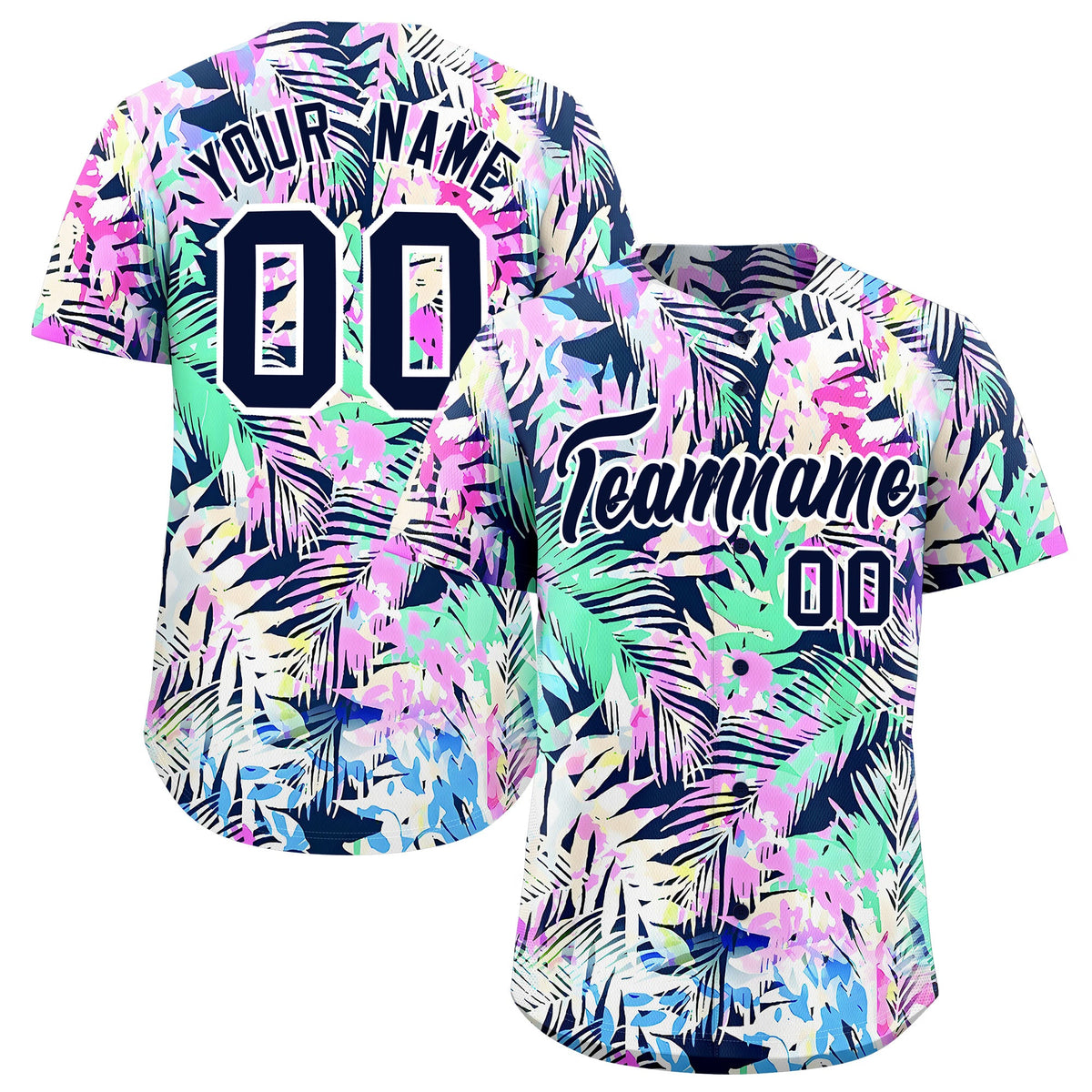 Custom White Navy Palm Tree Pattern Graffiti Hawaiian Style Baseball Jersey| KXKSHOP