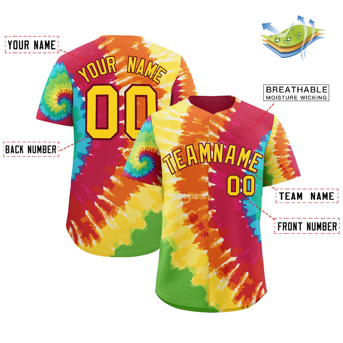 Custom Multi Color Tie-Dye Graffiti Pattern Authentic Baseball Jersey| KXKSHOP