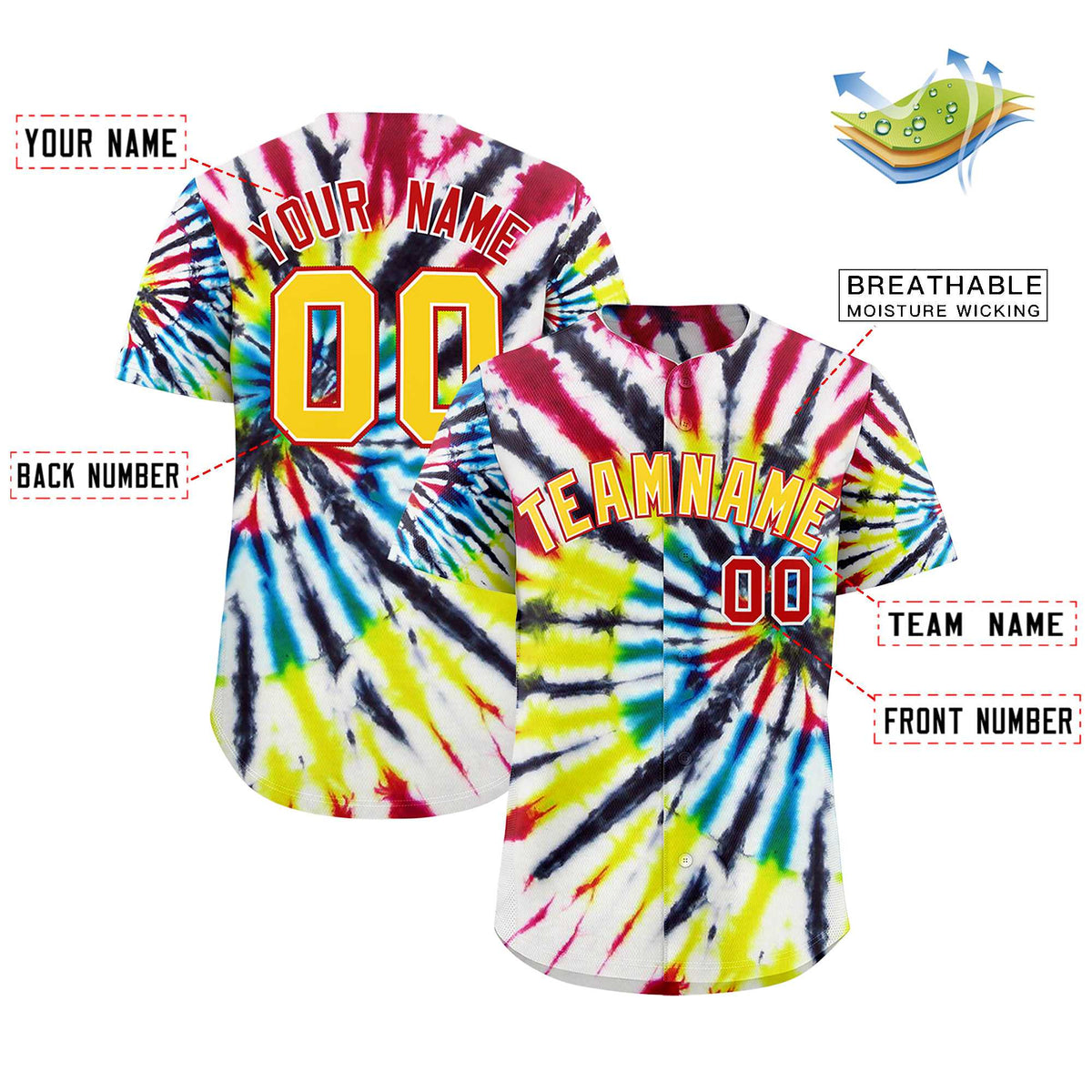 Custom Multi Color Tie-Dye Graffiti Pattern Authentic Baseball Jersey| KXKSHOP