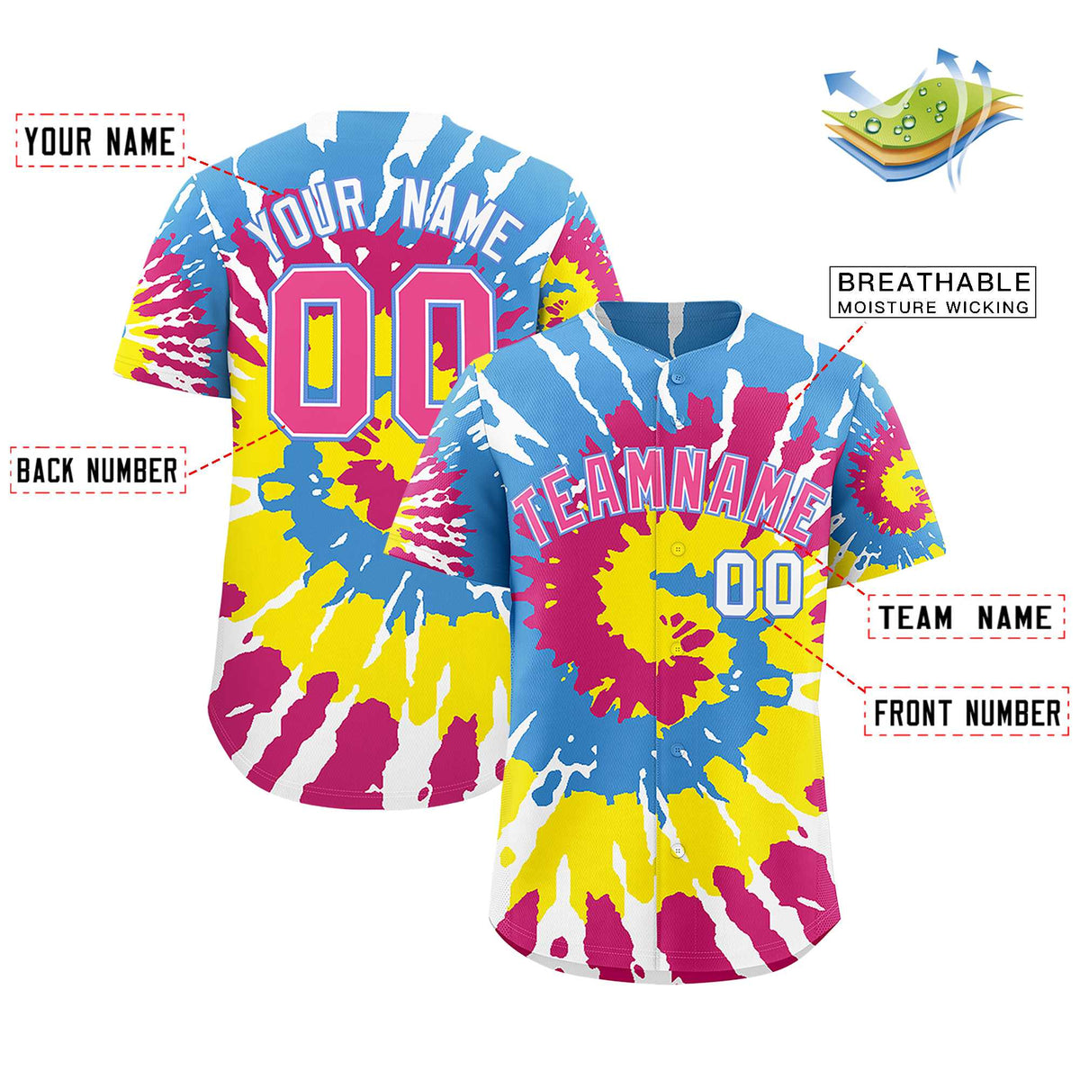 Custom Multi Color Tie-Dye Graffiti Pattern Authentic Baseball Jersey| KXKSHOP