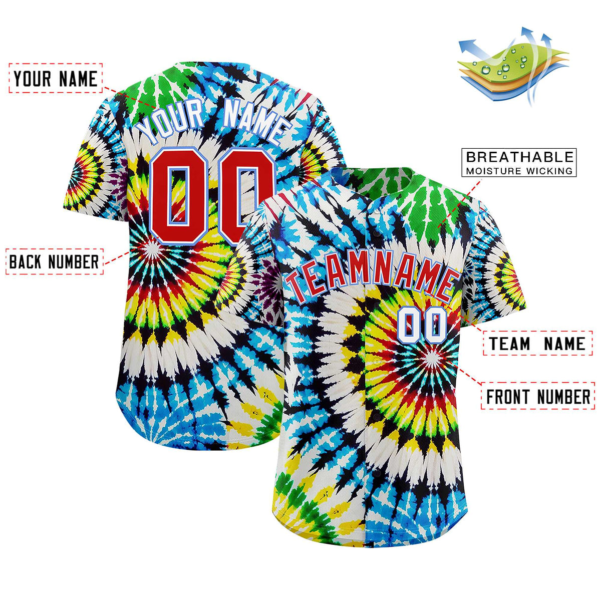 Custom Multi Color Tie-Dye Graffiti Pattern Authentic Baseball Jersey| KXKSHOP