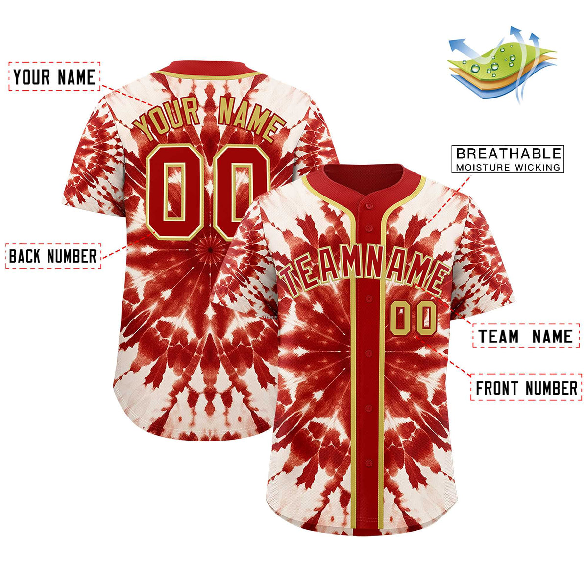 Custom Red Tie-Dye Graffiti Pattern Authentic Baseball Jersey| KXKSHOP