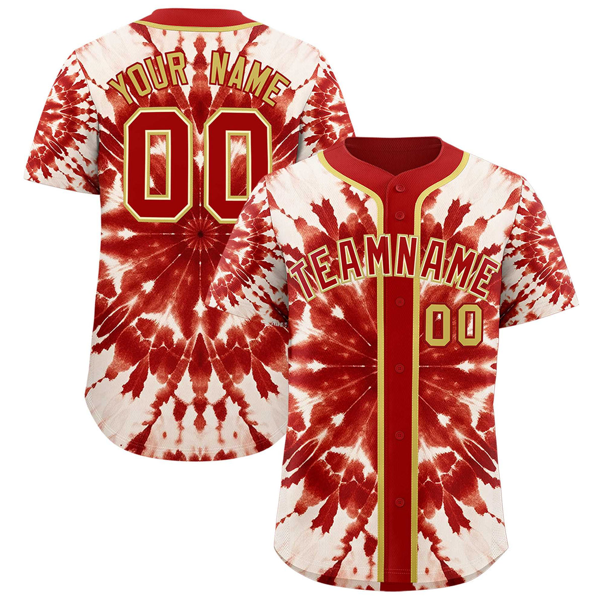 Custom Red Tie-Dye Graffiti Pattern Authentic Baseball Jersey| KXKSHOP