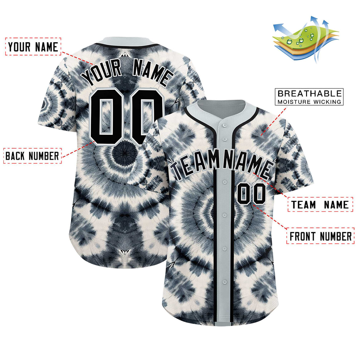 Custom Silver Tie-Dye Graffiti Pattern Authentic Baseball Jersey| KXKSHOP
