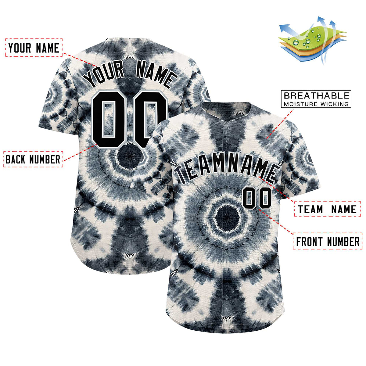 Custom Multi Color Tie-Dye Graffiti Pattern Authentic Baseball Jersey| KXKSHOP