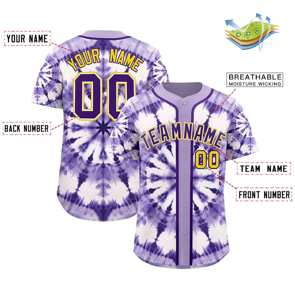Custom Light Purple Tie-Dye Graffiti Pattern Authentic Baseball Jersey| KXKSHOP