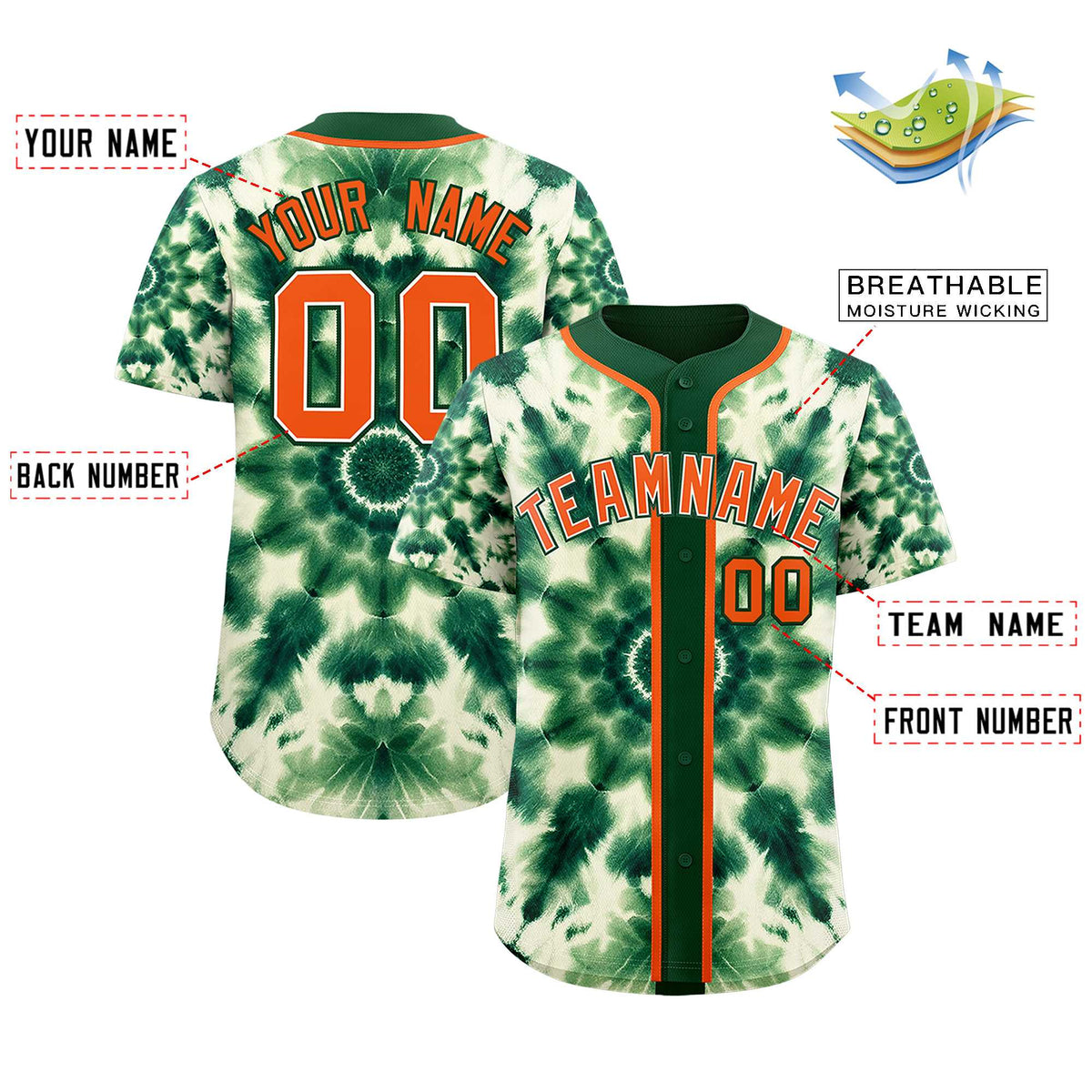 Custom Green Tie-Dye Graffiti Pattern Authentic Baseball Jersey| KXKSHOP