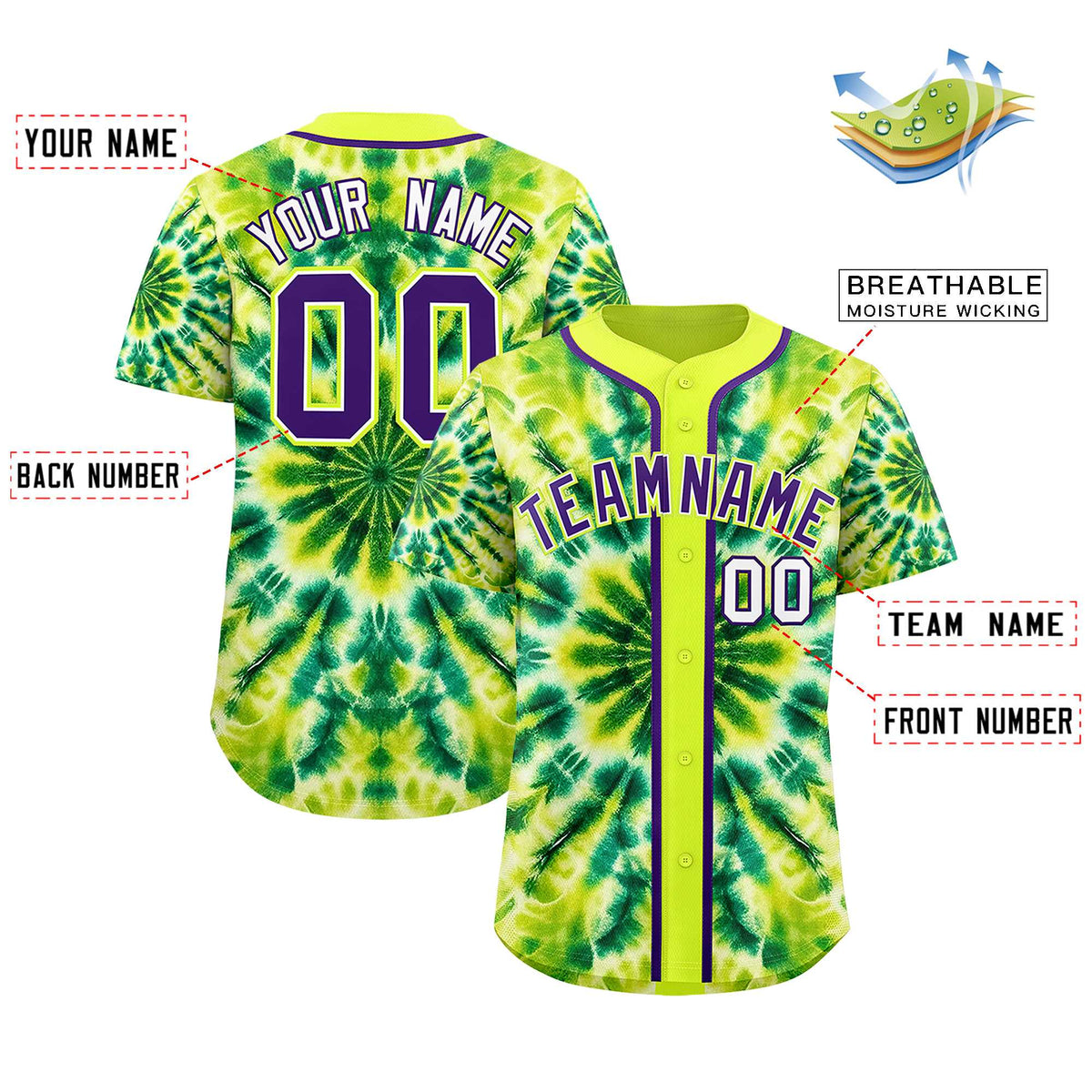 Custom Fluorescent Green Tie-Dye Graffiti Pattern Authentic Baseball Jersey| KXKSHOP