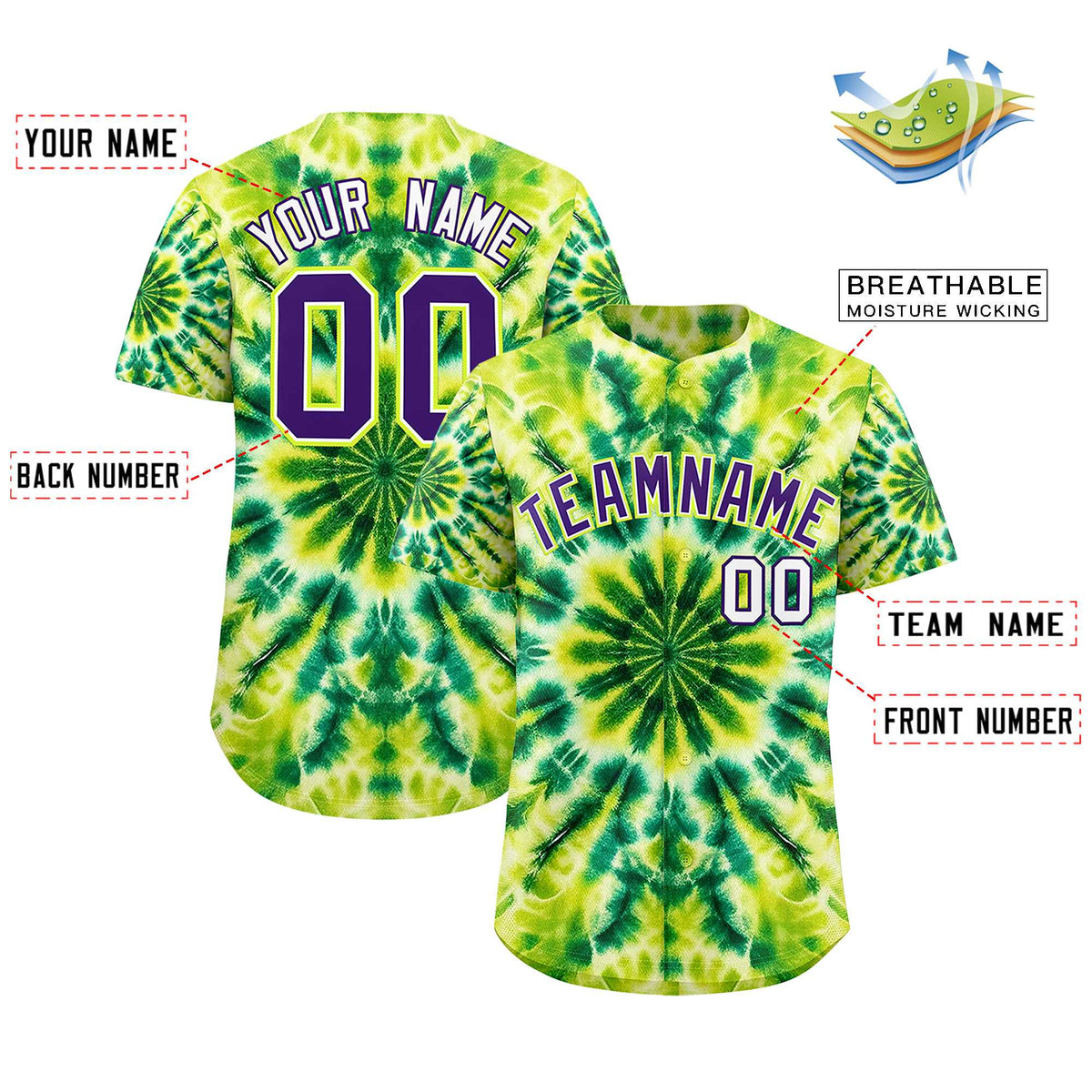 Custom Multi Color Tie-Dye Graffiti Pattern Authentic Baseball Jersey| KXKSHOP