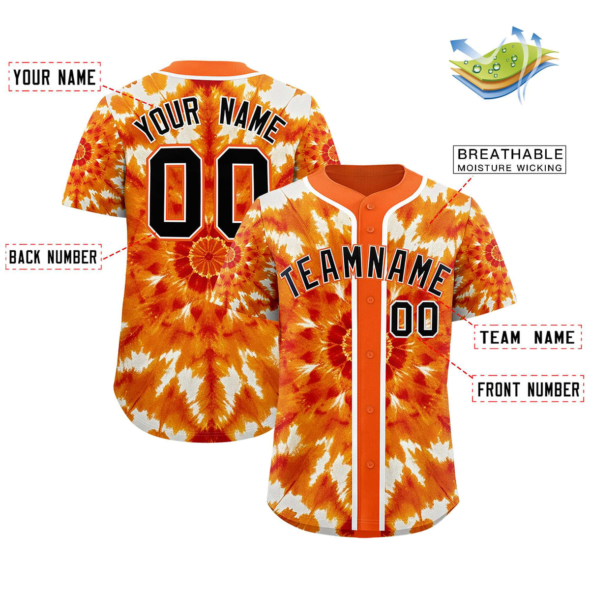Custom Orange Tie-Dye Graffiti Pattern Authentic Baseball Jersey| KXKSHOP