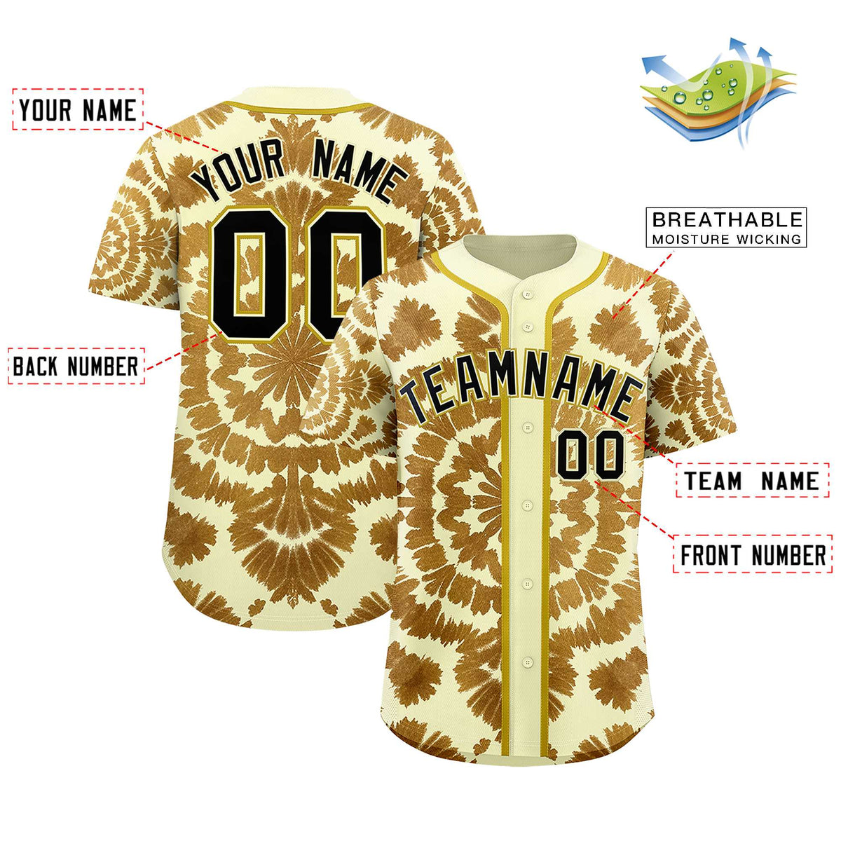 Custom Cream Tie-Dye Graffiti Pattern Authentic Baseball Jersey| KXKSHOP