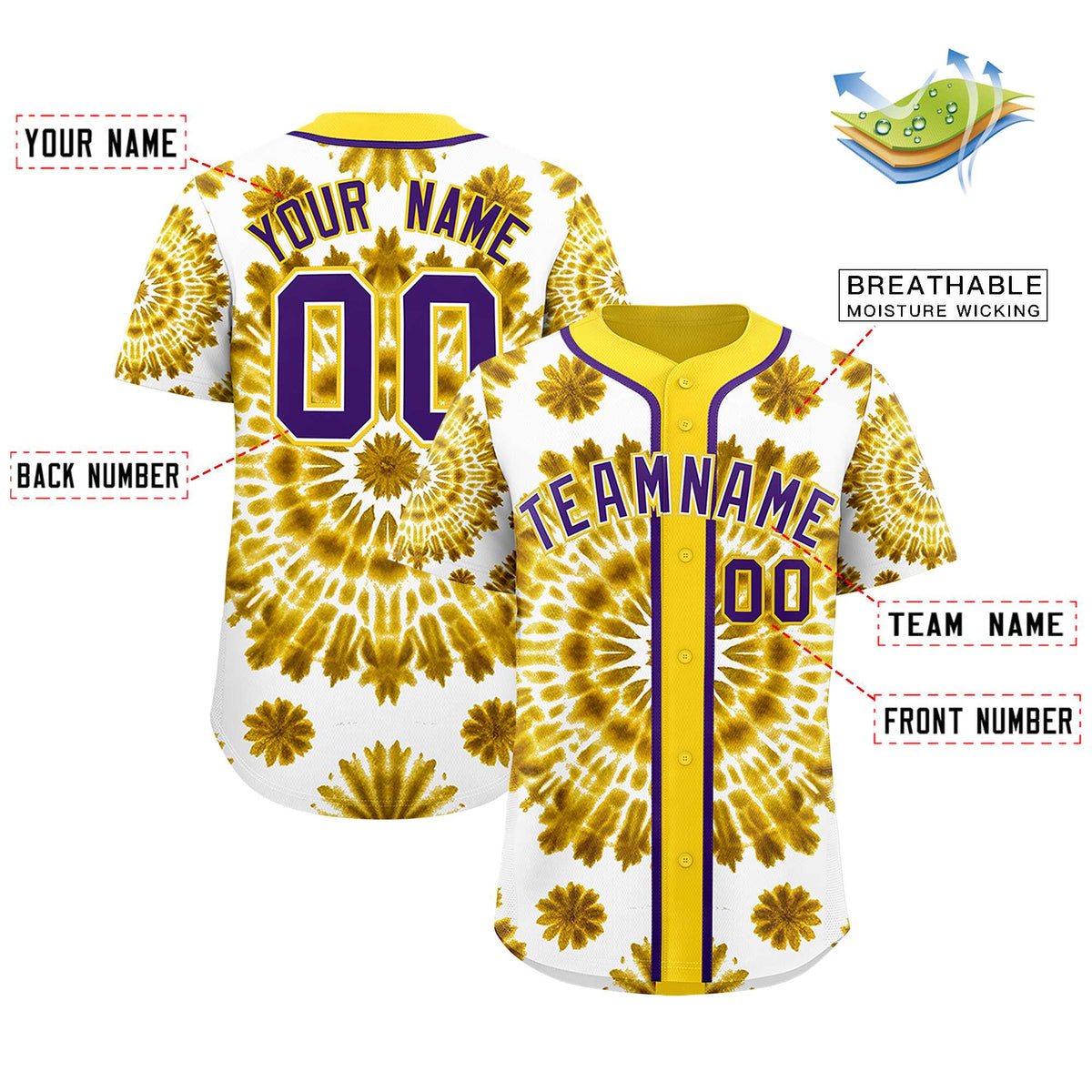 Custom Gold Tie-Dye Graffiti Pattern Authentic Baseball Jersey| KXKSHOP