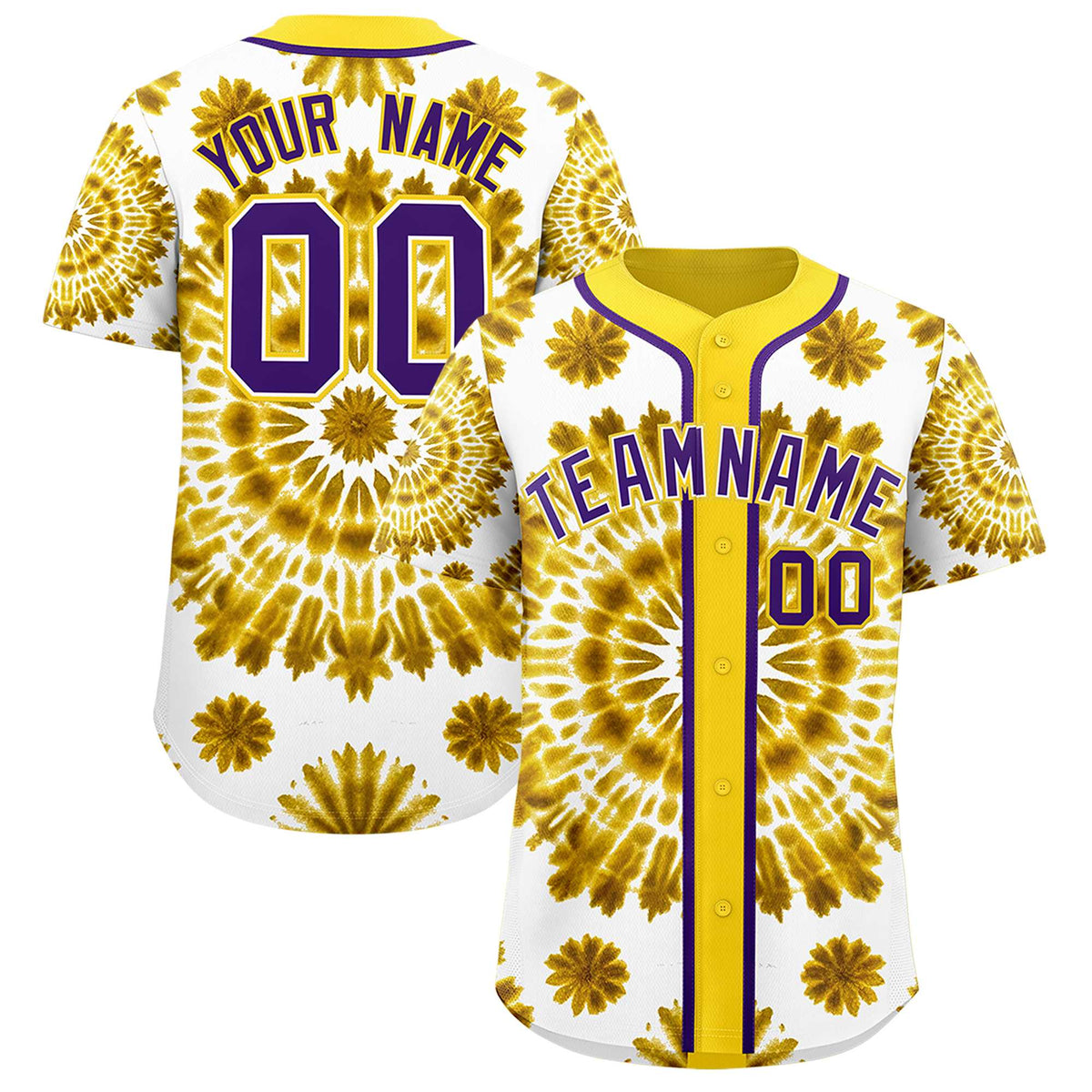 Custom Gold Tie-Dye Graffiti Pattern Authentic Baseball Jersey| KXKSHOP