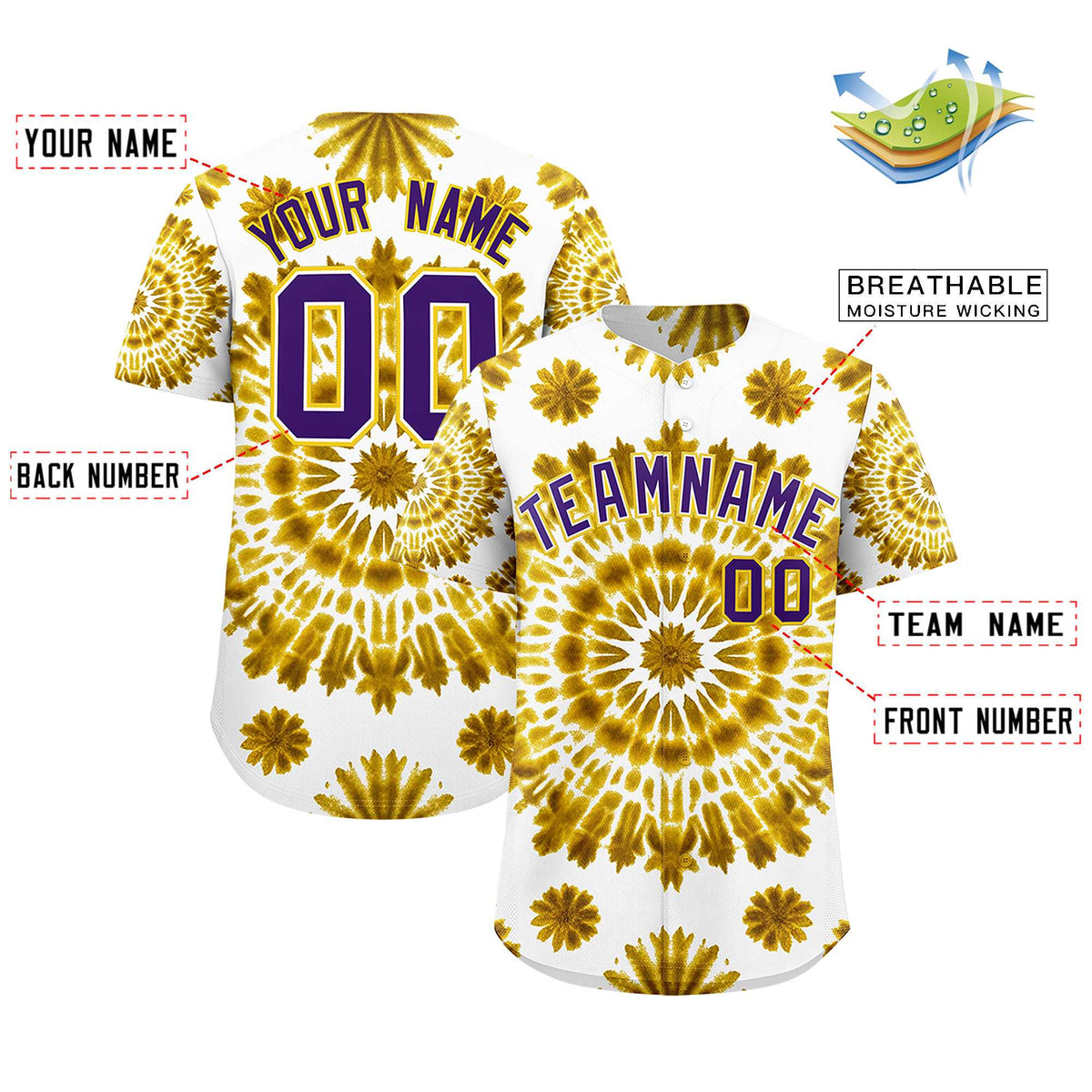 Custom Multi Color Tie-Dye Graffiti Pattern Authentic Baseball Jersey| KXKSHOP