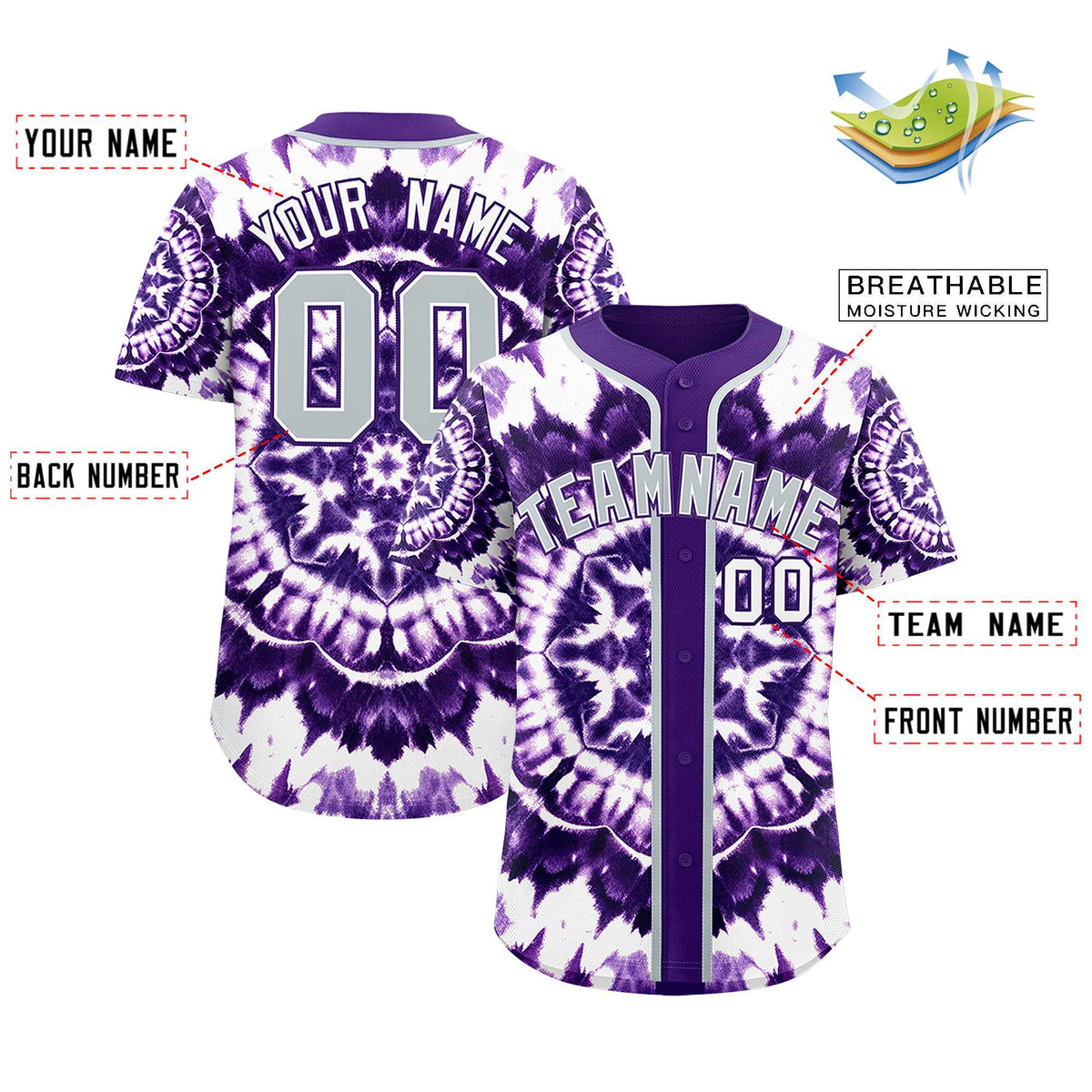 Custom Purple Tie-Dye Graffiti Pattern Authentic Baseball Jersey| KXKSHOP