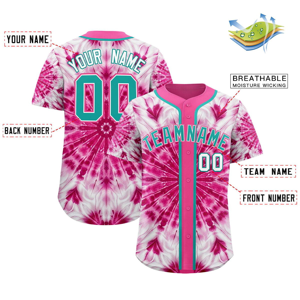 Custom Pink Tie-Dye Graffiti Pattern Authentic Baseball Jersey| KXKSHOP