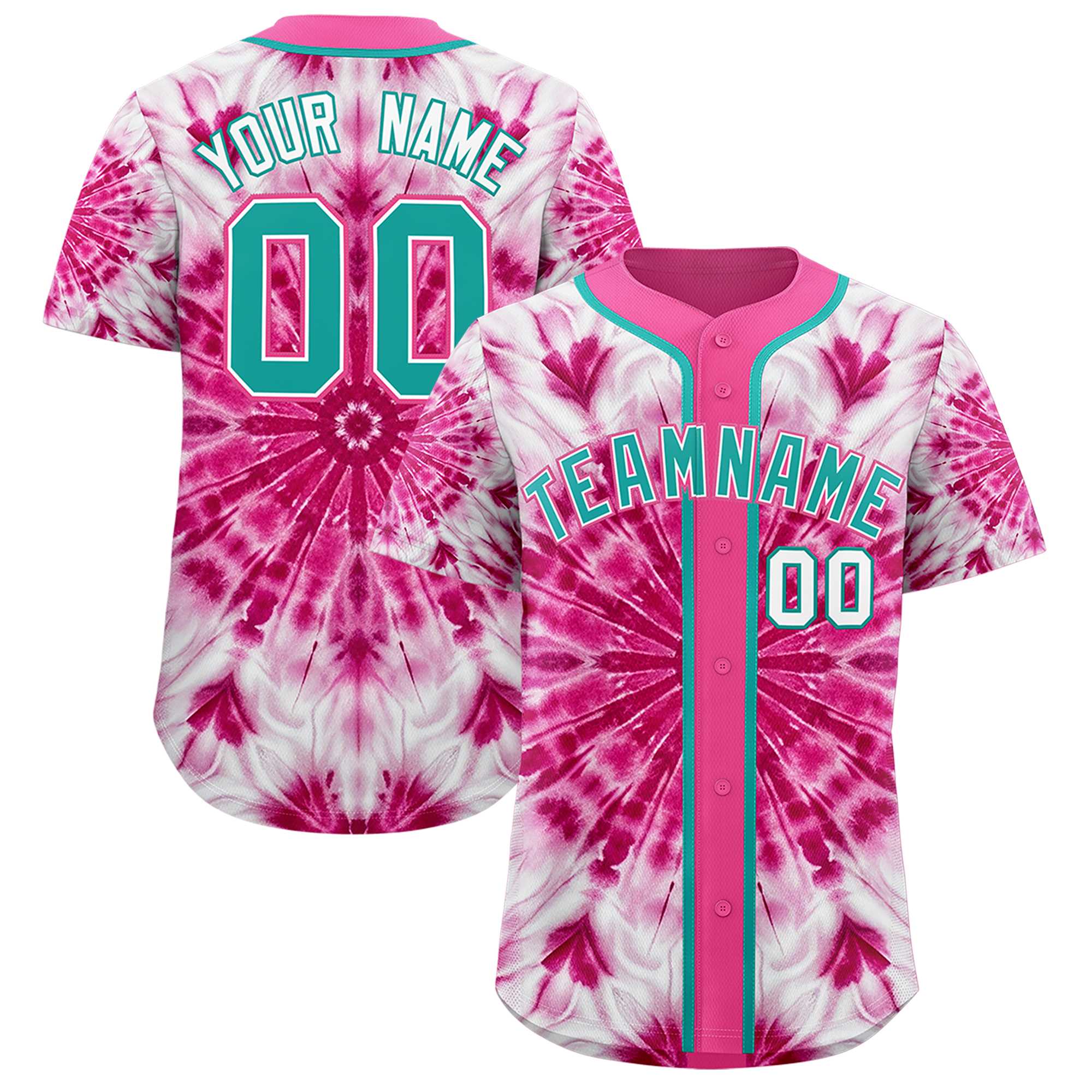 Custom Pink Tie-Dye Graffiti Pattern Authentic Baseball Jersey| KXKSHOP