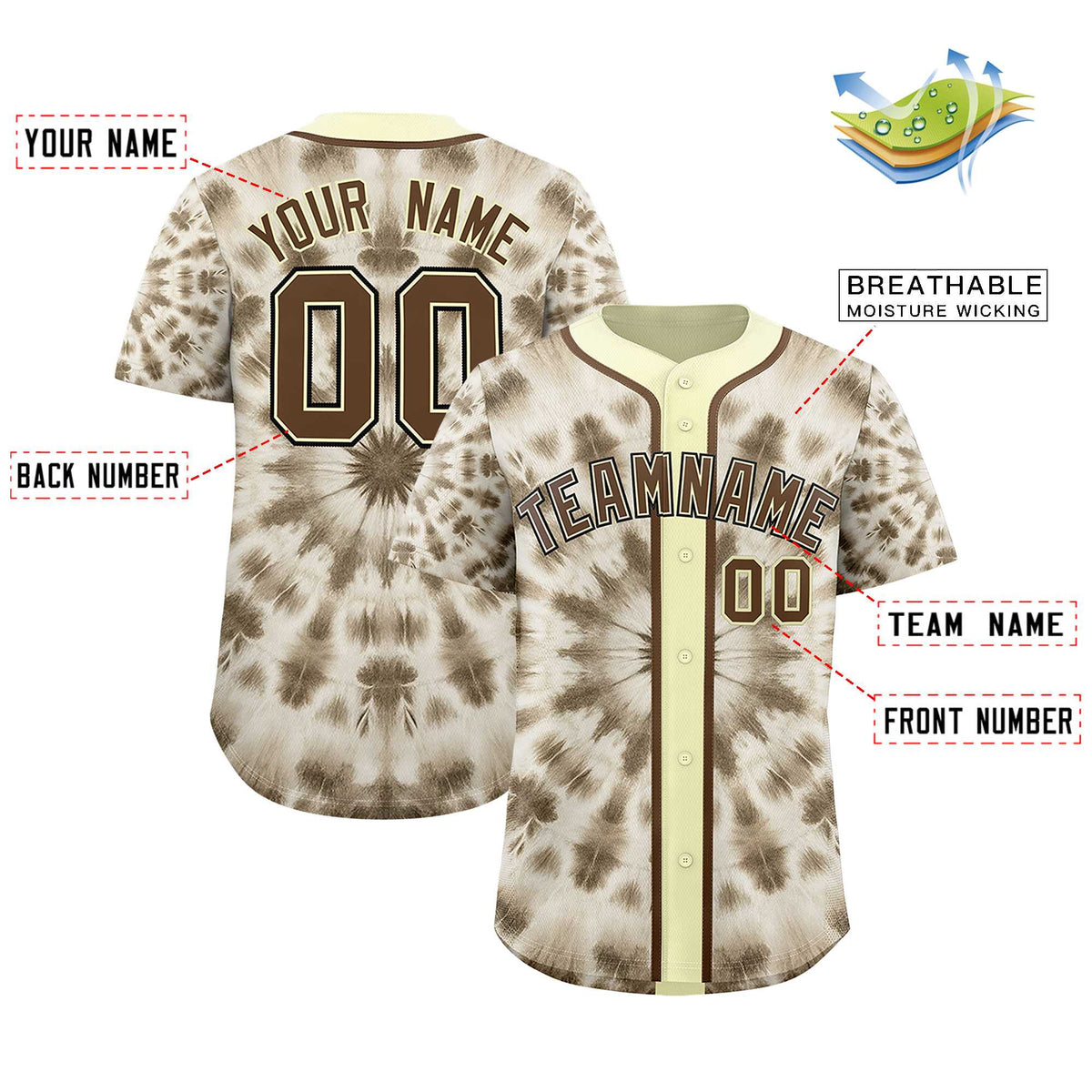 Custom Cream Tie-Dye Graffiti Pattern Authentic Baseball Jersey| KXKSHOP