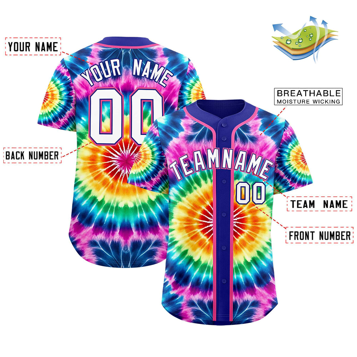 Custom Royal Tie-Dye Graffiti Pattern Authentic Baseball Jersey| KXKSHOP