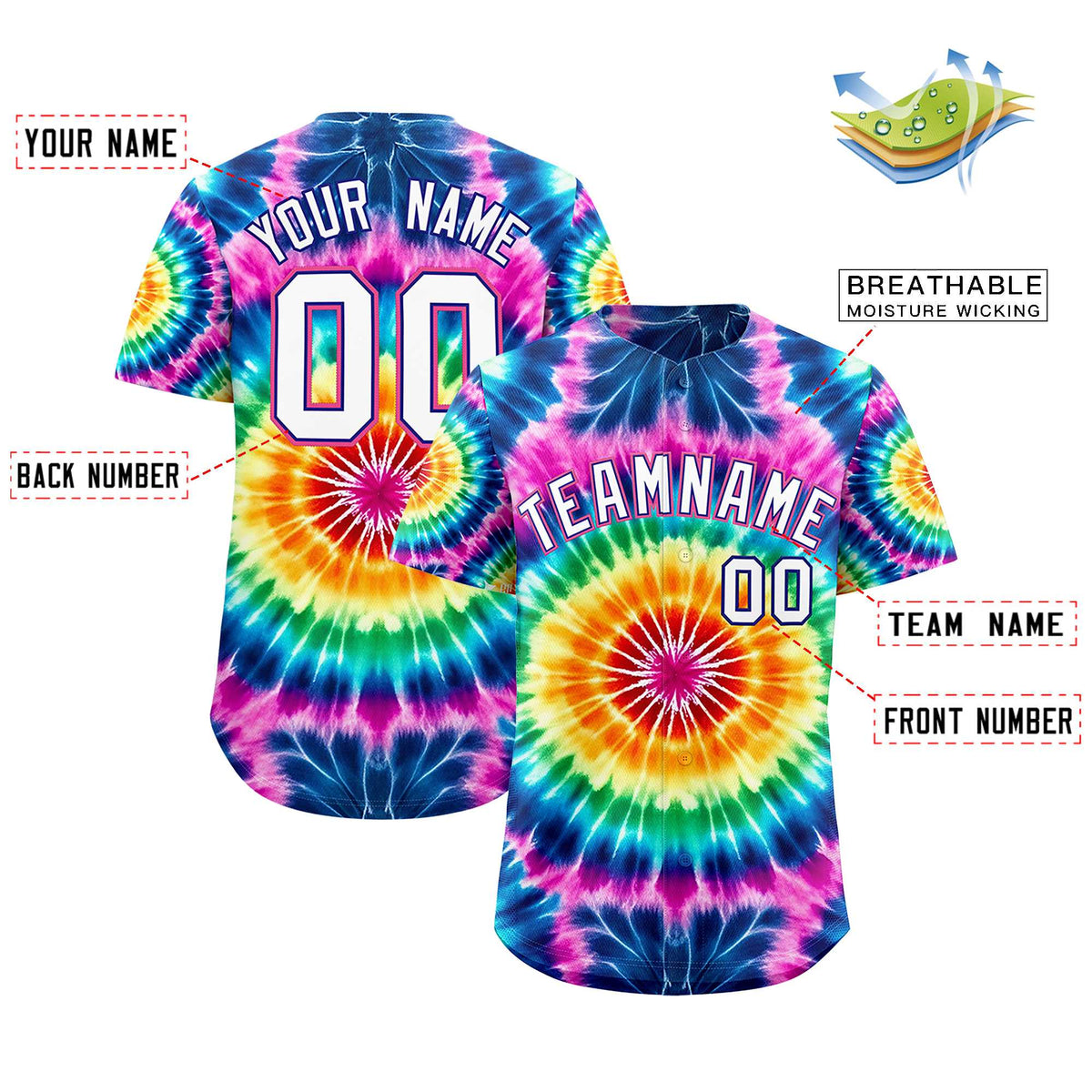 Custom Multi Color Tie-Dye Graffiti Pattern Authentic Baseball Jersey| KXKSHOP