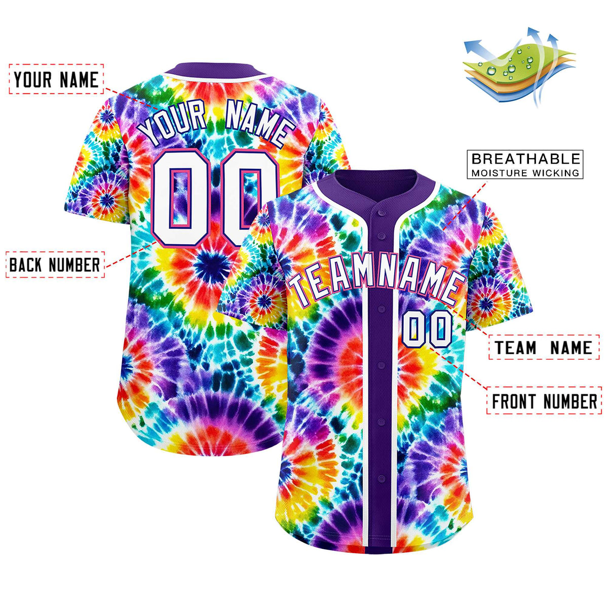 Custom Purple Tie-Dye Graffiti Pattern Authentic Baseball Jersey| KXKSHOP