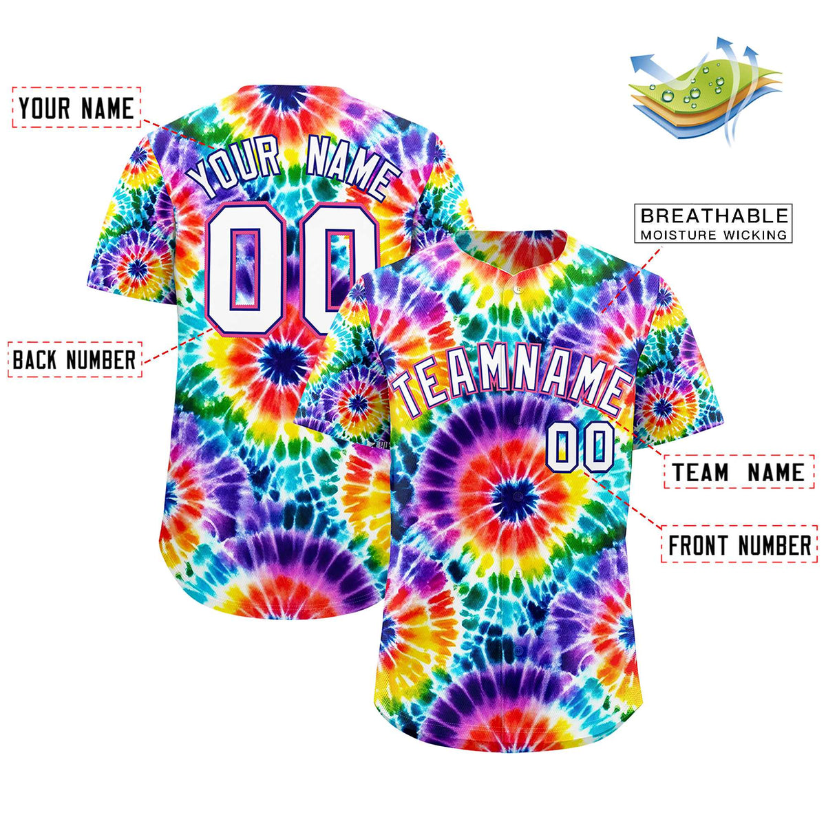 Custom Multi Color Tie-Dye Graffiti Pattern Authentic Baseball Jersey| KXKSHOP