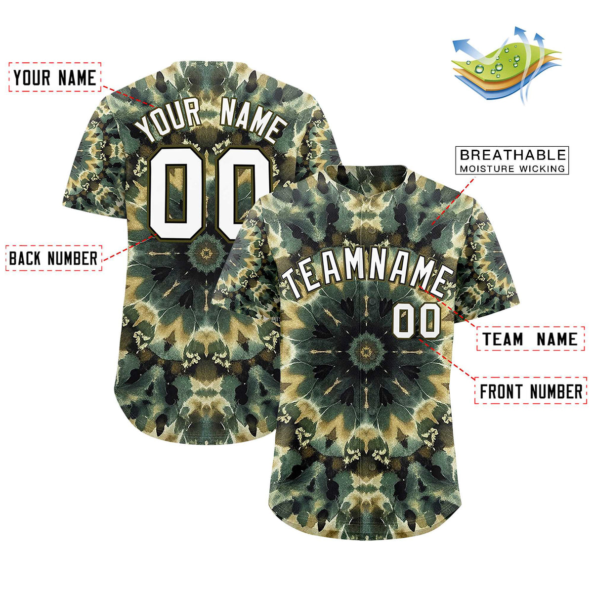 Custom Multi Color Tie-Dye Graffiti Pattern Authentic Baseball Jersey| KXKSHOP
