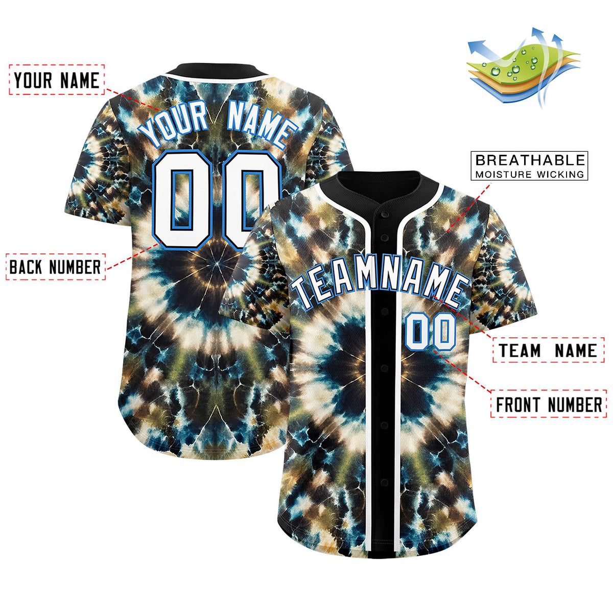 Custom Black Tie-Dye Graffiti Pattern Authentic Baseball Jersey| KXKSHOP