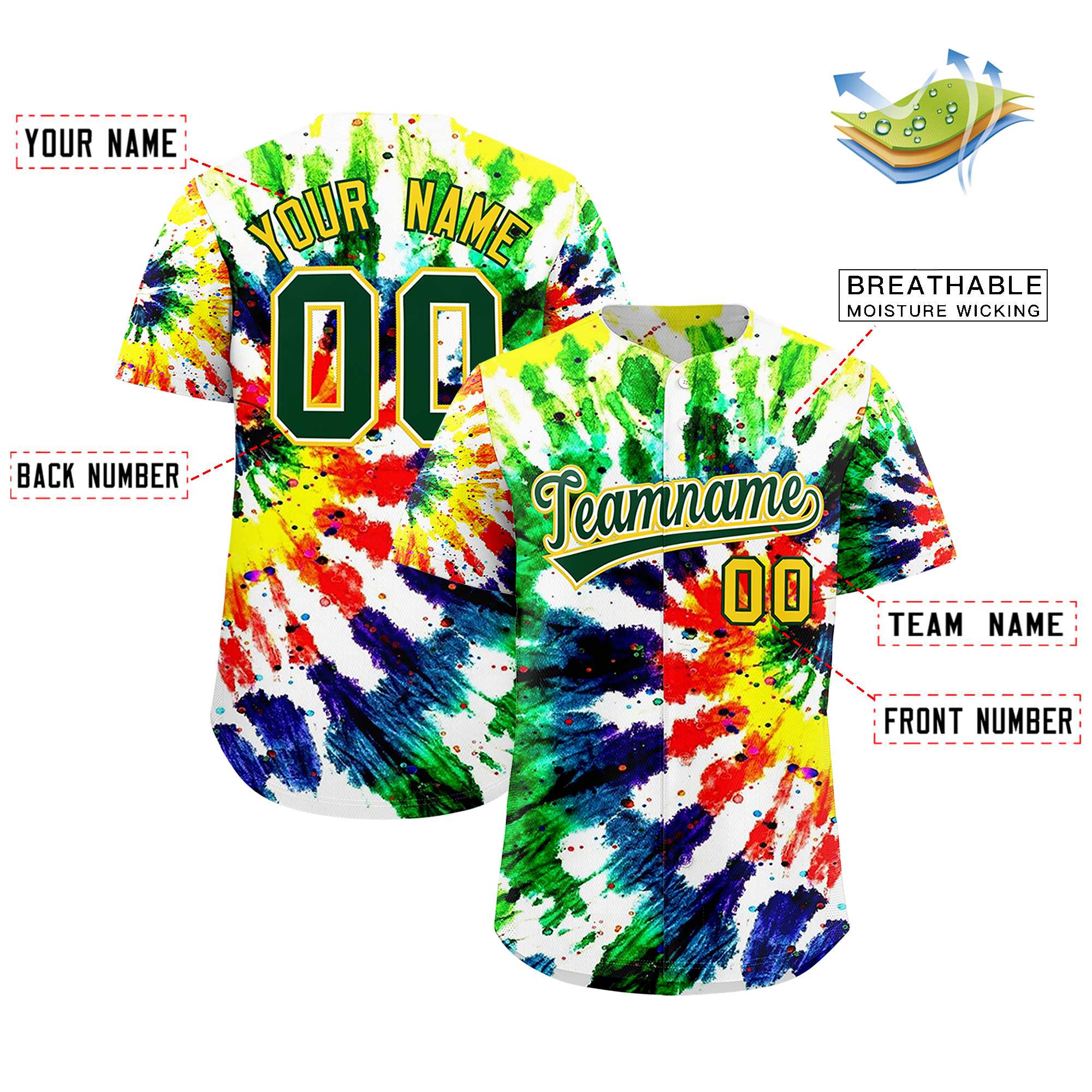 Custom Multi Color Tie-Dye Graffiti Pattern Authentic Baseball Jersey| KXKSHOP