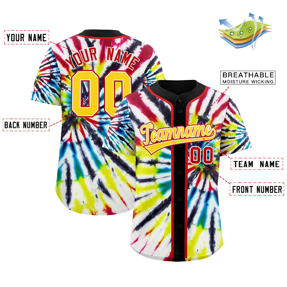 Custom Black Tie-Dye Graffiti Pattern Authentic Baseball Jersey| KXKSHOP